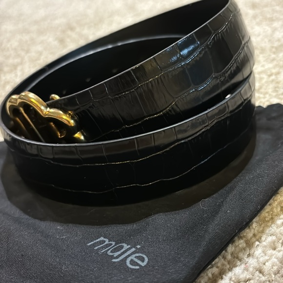 Maje croc-effect leather belt. Black & gold. - Picture 2 of 8